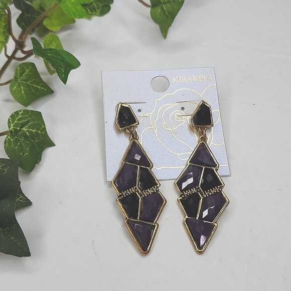 Gold and Purple Geometric Drop Earrings - Picture 6 of 6